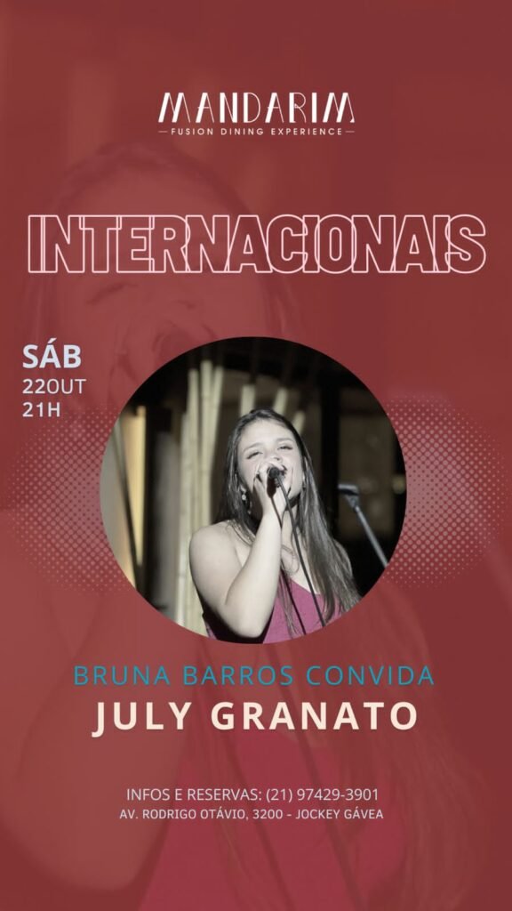July Granato se apresenta neste sábado, no Mandarim