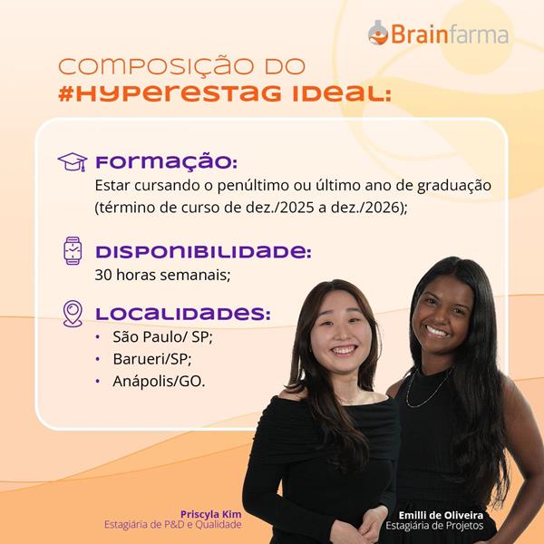 Brainfarma abre inscrições para Programa de Estágio 2025 com salário de até RS2.400,00