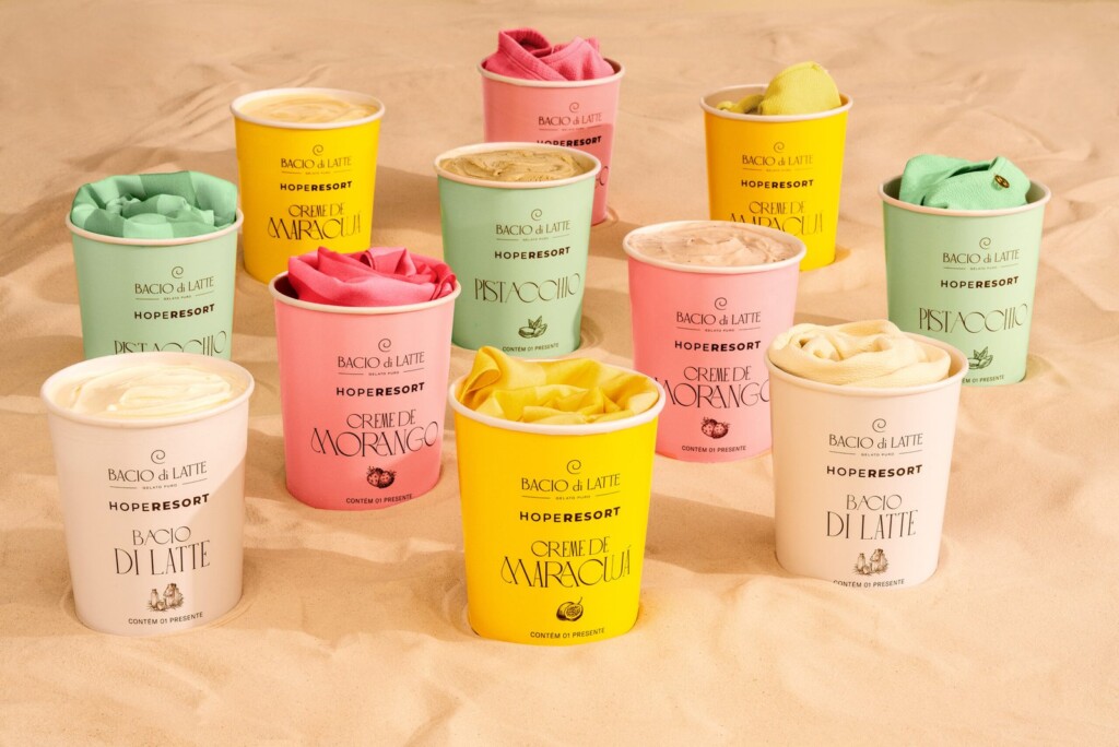 HOPE Resort e Bacio di Latte estreiam collab com dez produtos de linha praia inspirados nas cores e sabores icônicos da gelateria