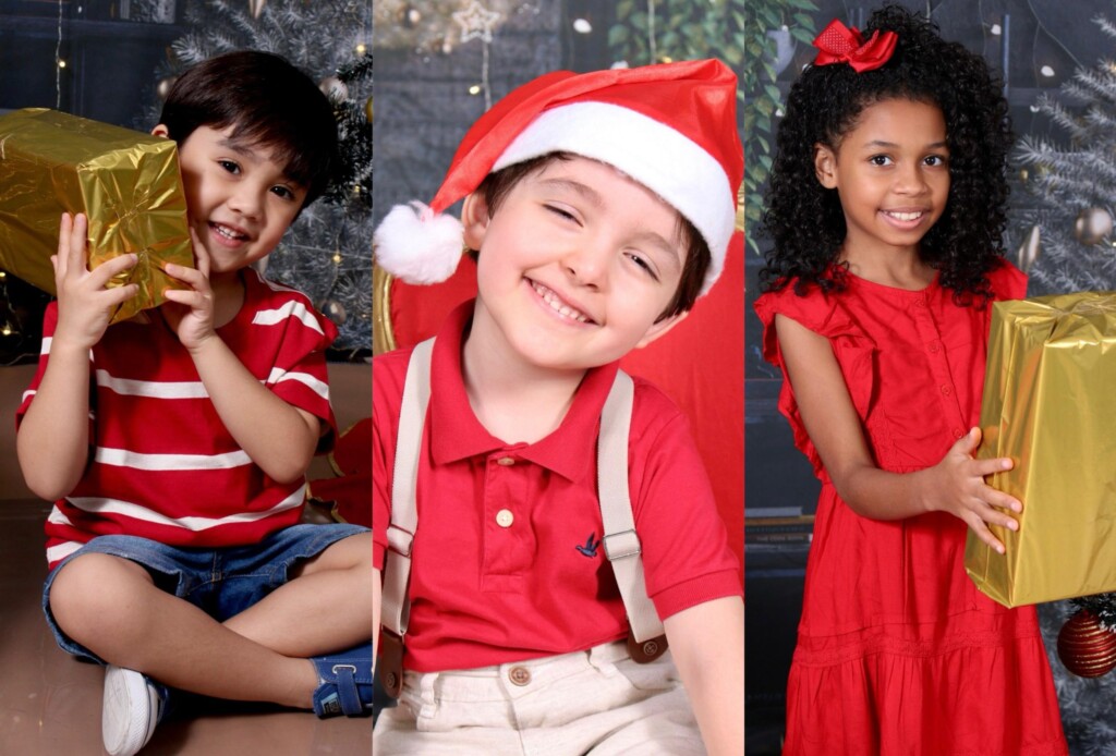 Atores mirins posam para ensaio de natal exclusivo