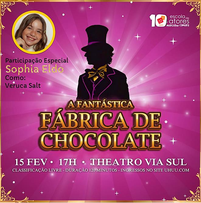 “A Fantástica Fábrica de Chocolate” ganha musical em Fortaleza com Sophia Eldo no elenco