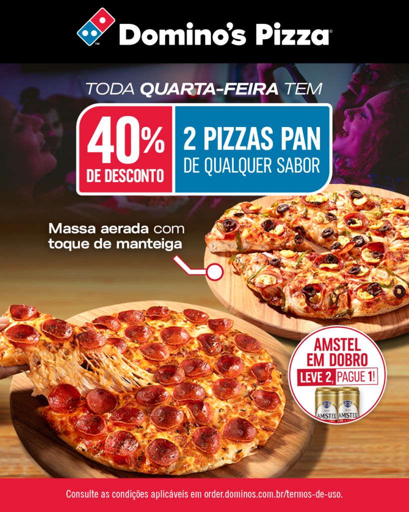 Domino’s entra em campo às quartas-feiras com Amstel em dobro e desconto na pizza Pan