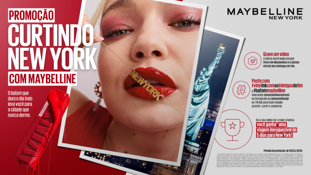 Maybelline NY lança desafio criativo entre influenciadoras e consumidores com prêmio de viagem a Nova York