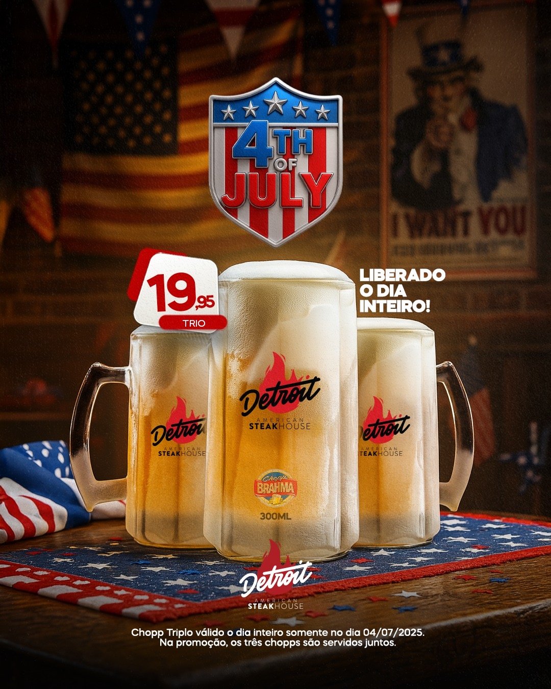 Detroit American Steakhouse celebra 4 de Julho com chopp triplo e Open Food 1 Detroit American Steakhouse celebra 4 de Julho com chopp triplo e Open Food