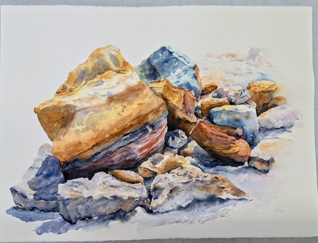 Fátima Vollú apresenta a exposição de aquarelas “Pachamama: Entre Cores e Texturas”, no Ateliê Pluralistas, na Fábrica Bhering
