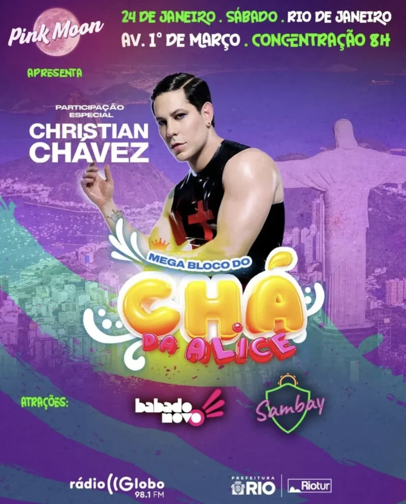 Christian Chávez sobe no trio do Chá da Alice no Rio Christian Chávez sobe no trio do Chá da Alice no Rio