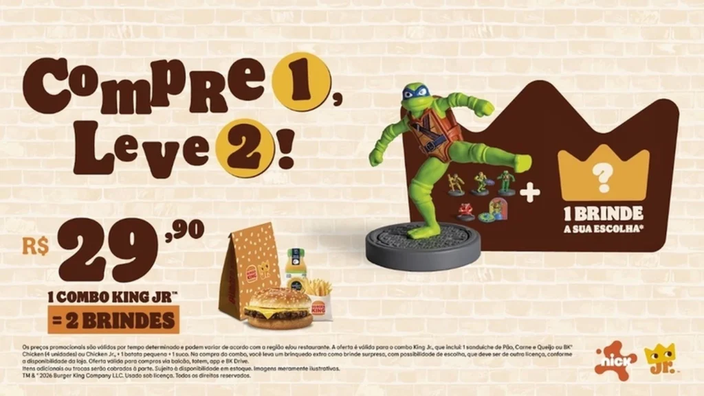 Burger King faz 2 por 1 no Combo King Jr. com brinde extra