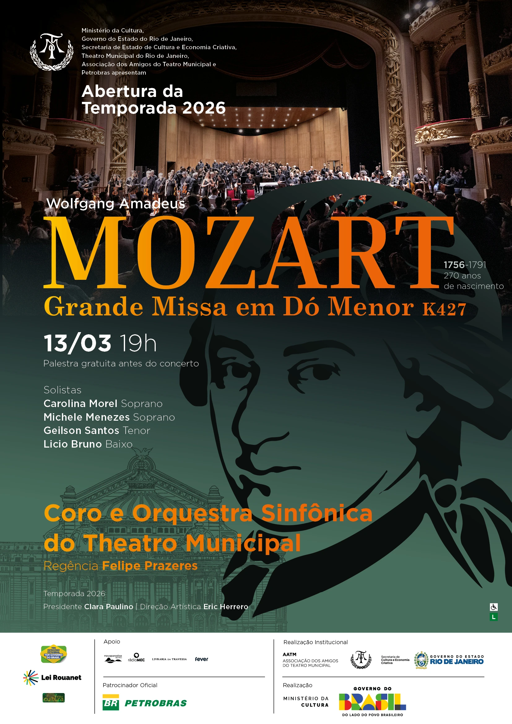 Mozart, Puccini e grandes clássicos marcam a temporada 2026 do Theatro Municipal