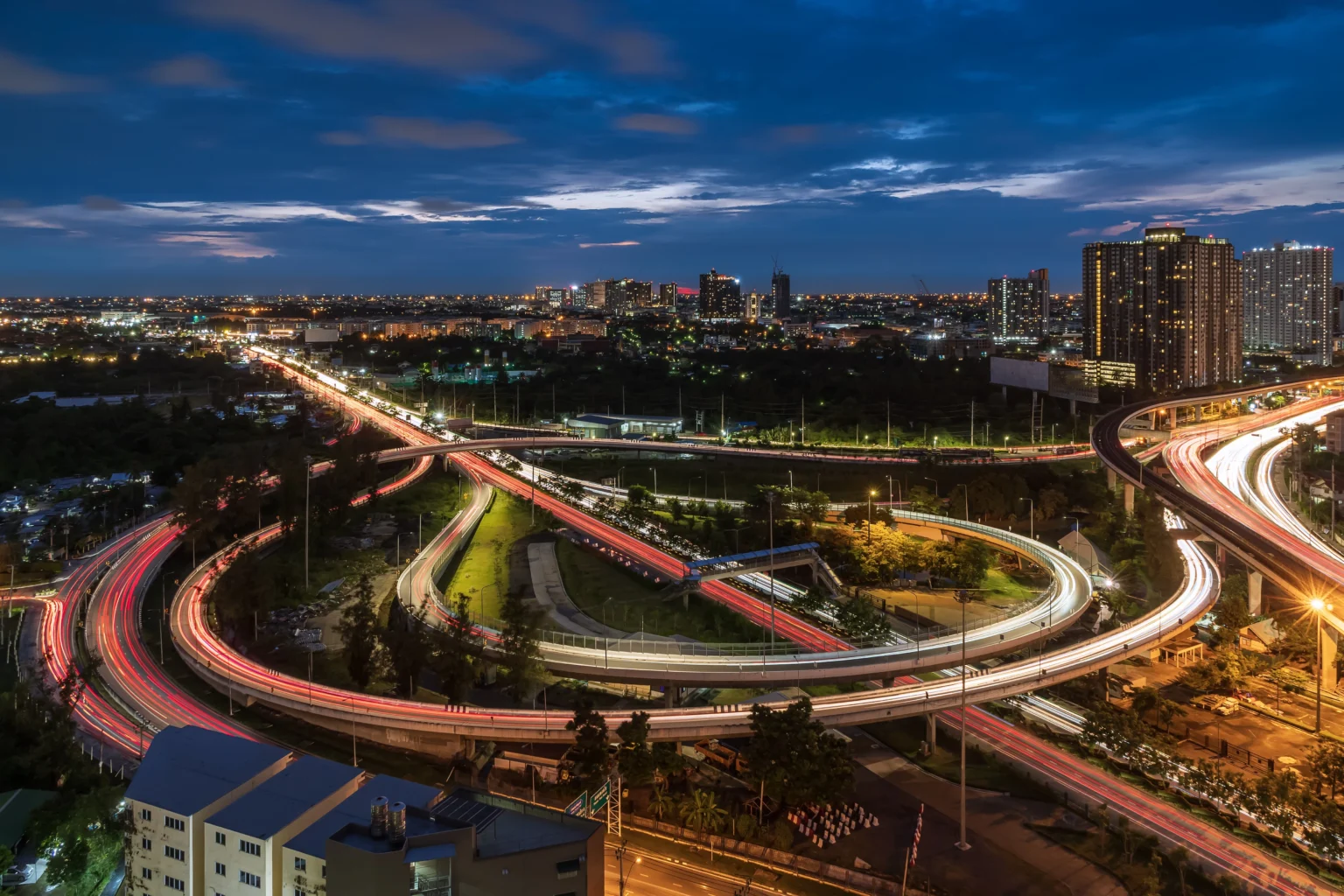 elevated road junction interchange overpass expressway bangkok twilight