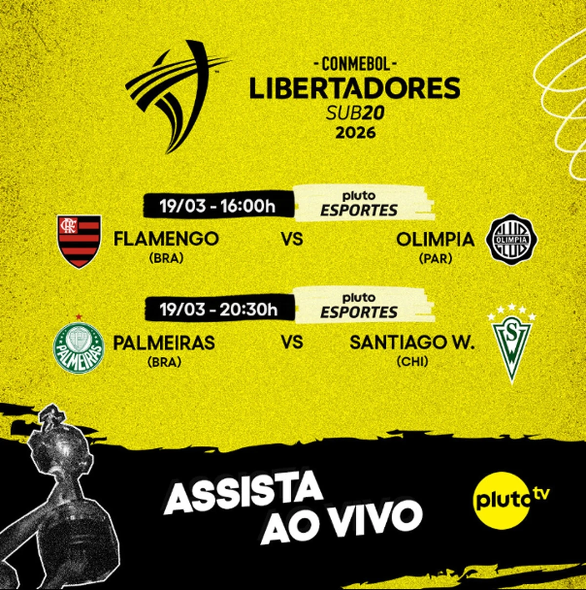 Pluto TV transmite semifinais da Libertadores Sub-20 com Fla e Palmeiras