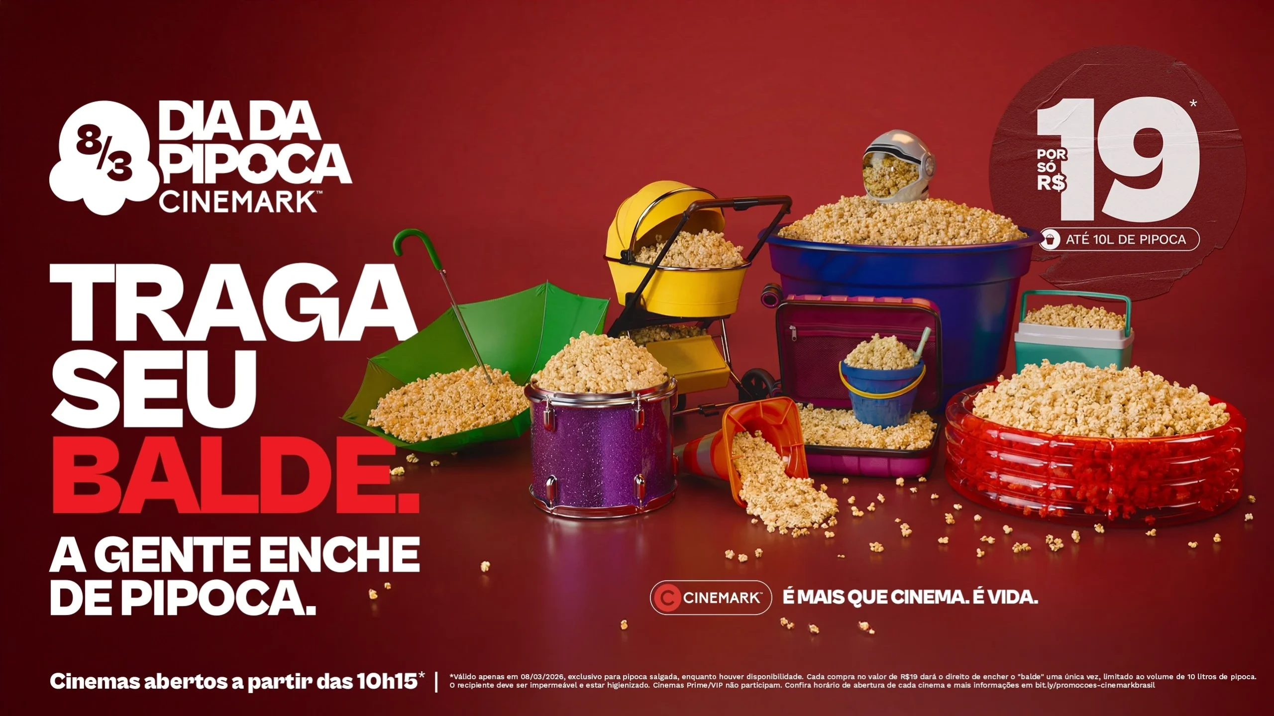 Dia da Pipoca Cinemark retorna com baldes criativos e 10L por R$19 1 Dia da Pipoca Cinemark retorna com baldes criativos e 10L por R$19