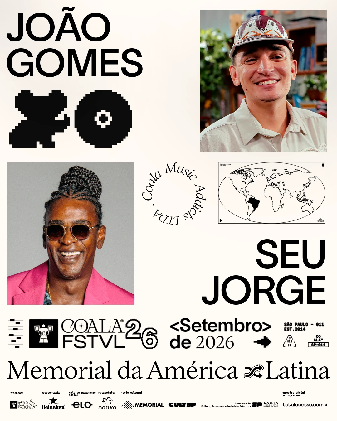 Seu Jorge e João Gomes abrem o Coala Festival 2026