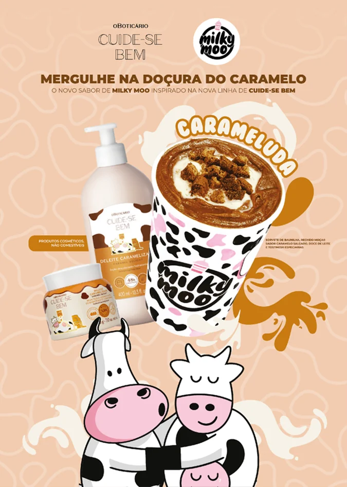 Milky Moo e Boticário transformam fragrância em milkshake