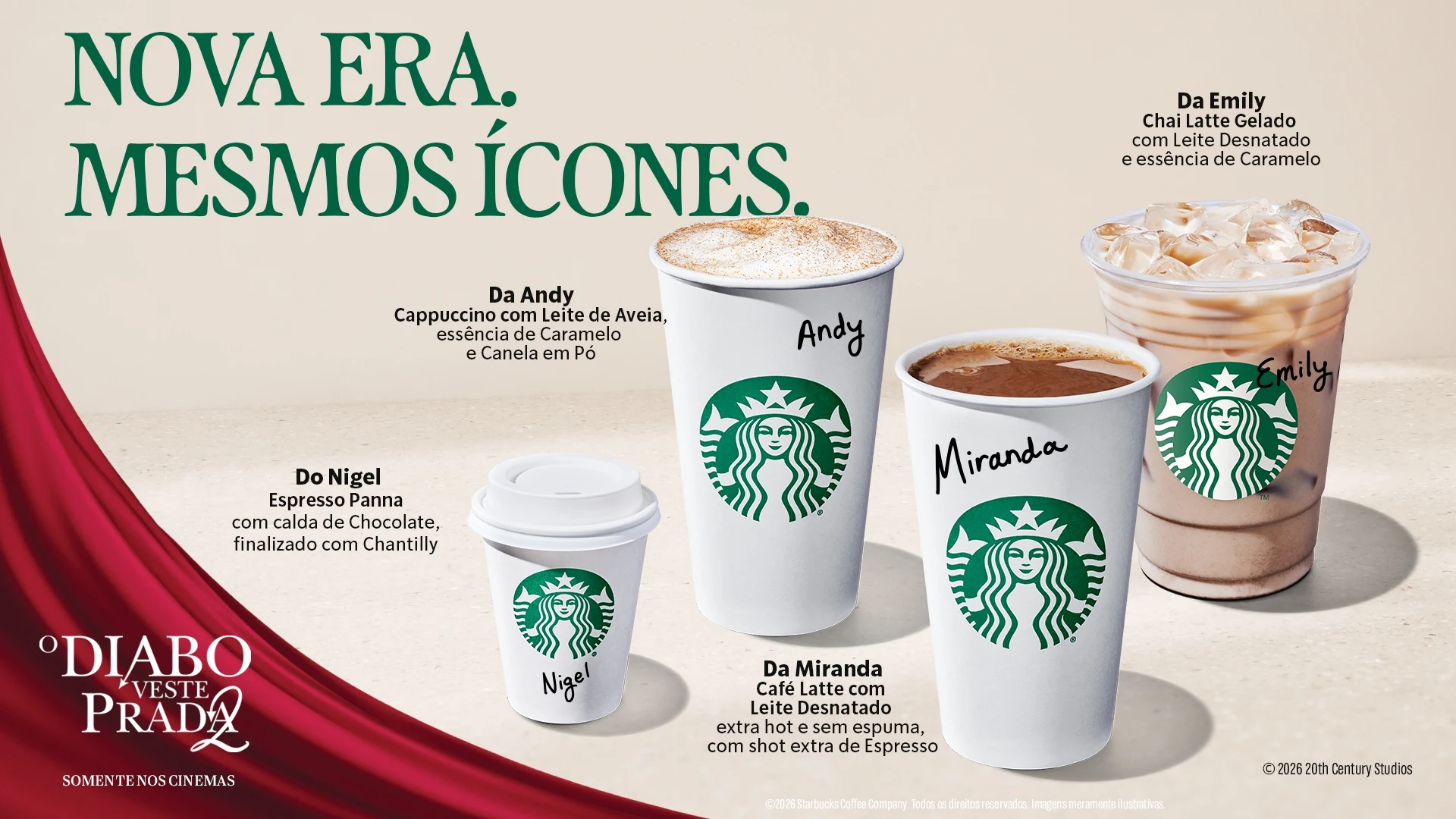 Starbucks lança menu de O Diabo Veste Prada 2 no Brasil