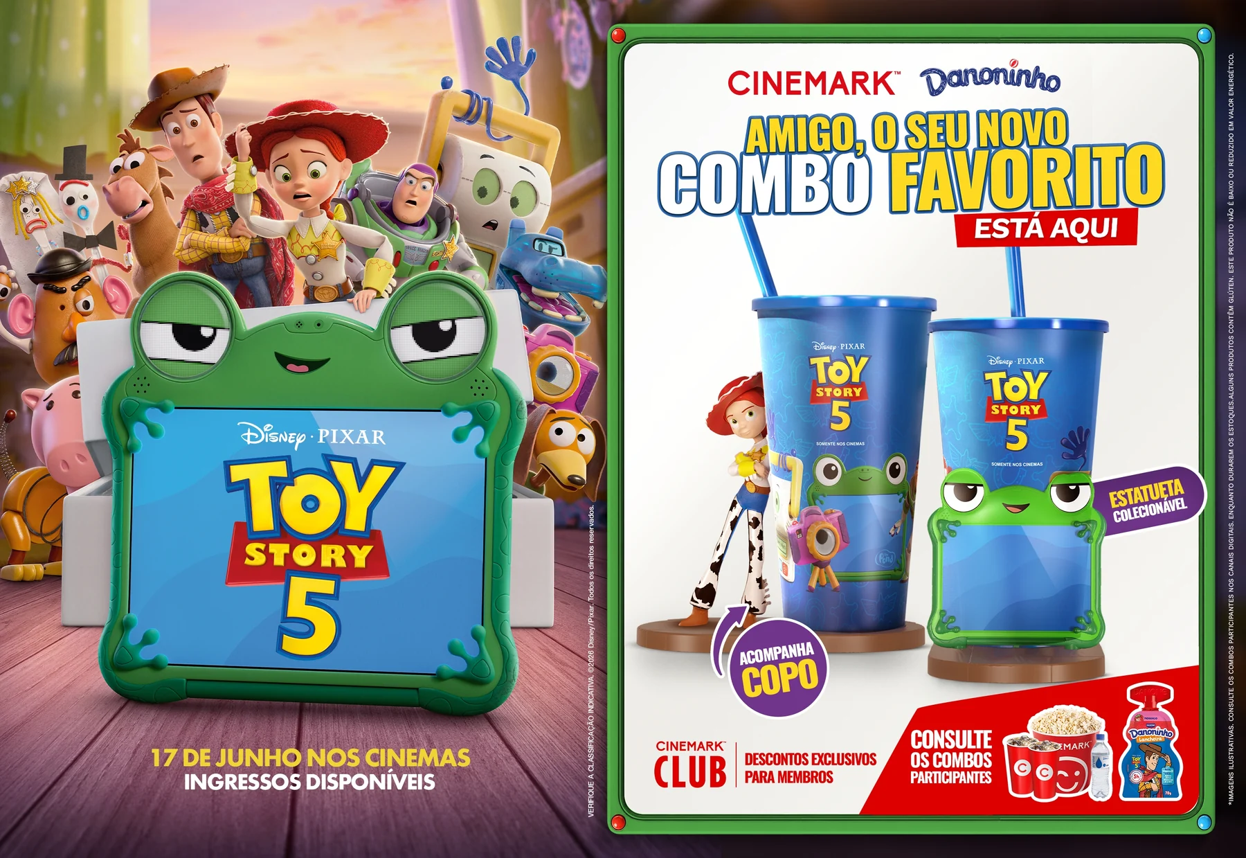 Cinemark lança combos de Toy Story 5 com Danoninho