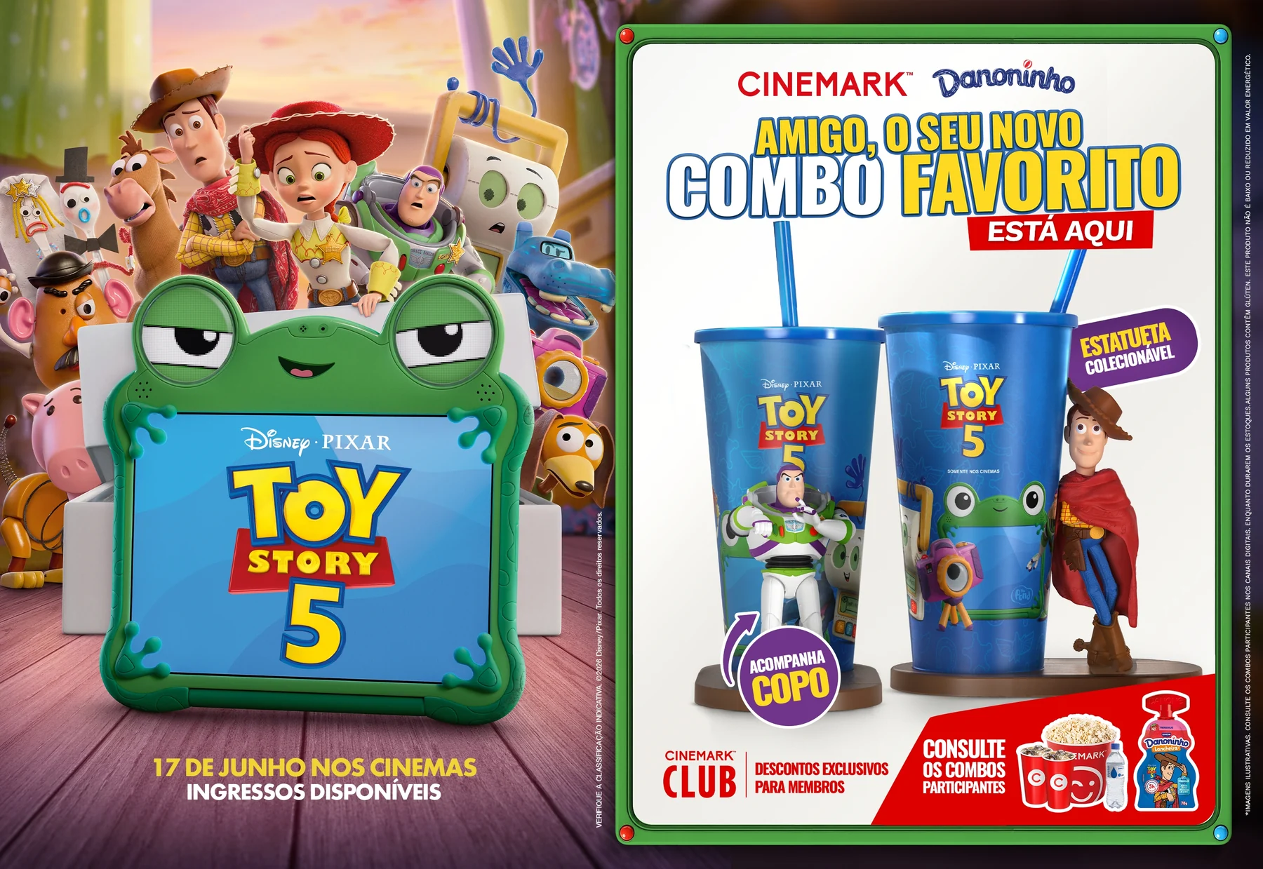 Cinemark lança combos de Toy Story 5 com Danoninho