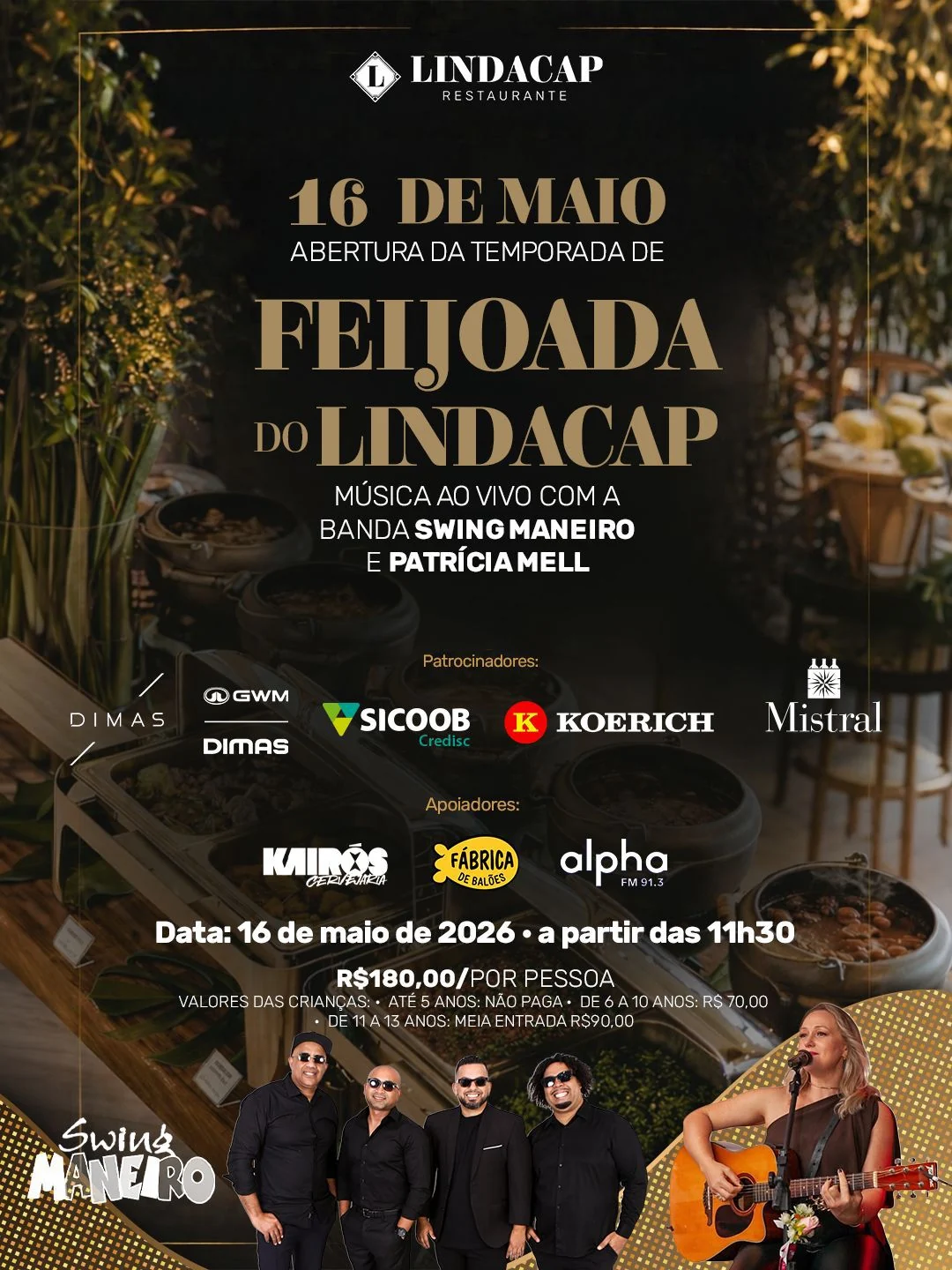Lindacap celebra 62 anos com feijoada e música ao vivo