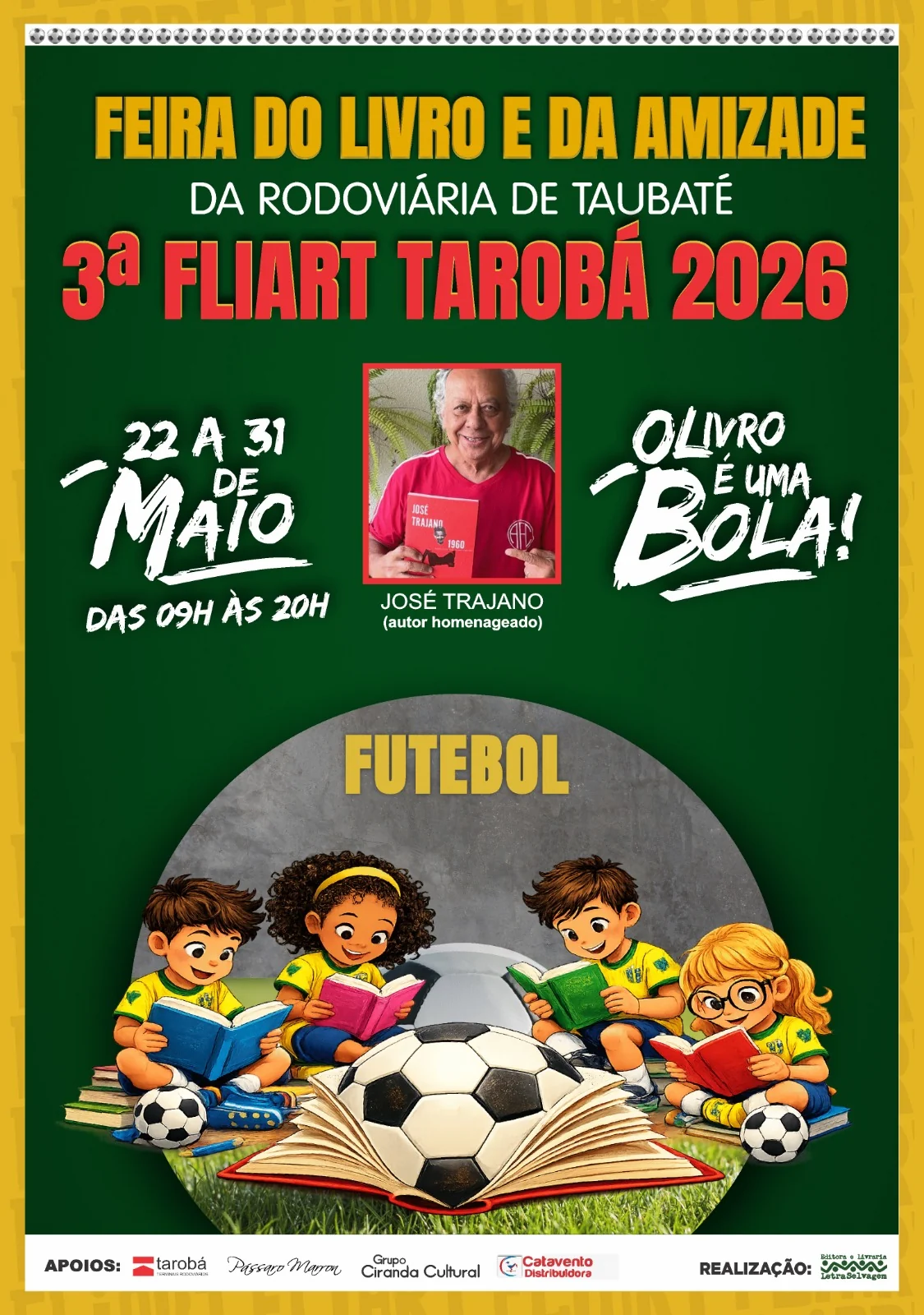 Livro vira bola na FLIART e homenageia Trajano