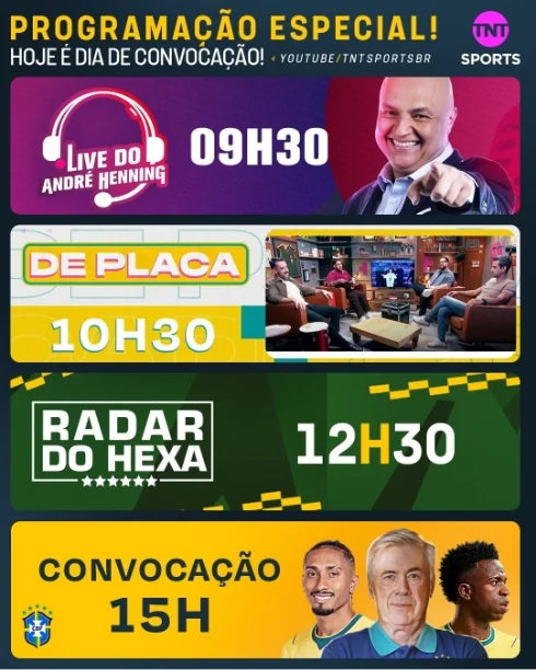 TNT Sports transmite convocação da Seleção com 10h ao vivo