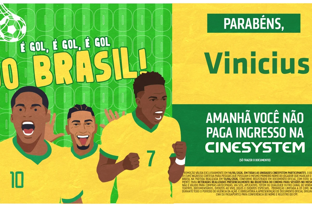 Cinesystem dá ingressos grátis a quem se chama Vinicius após gol do Brasil
