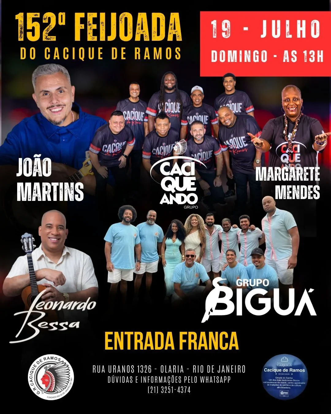 Feijoada do Cacique reúne samba, tradição e final da Copa