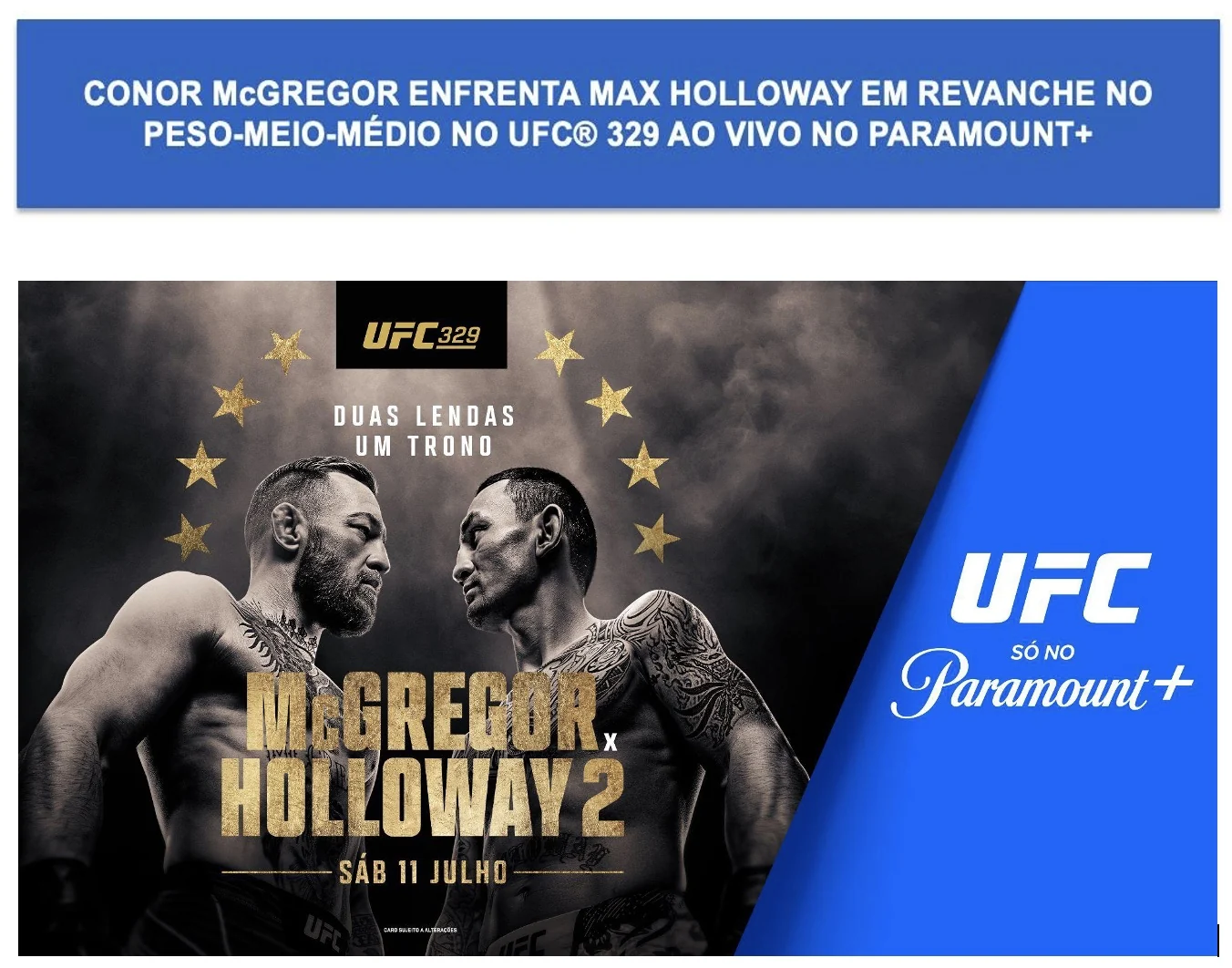 McGregor volta ao UFC e evento terá pré-show gratuito no Brasil 1 McGregor volta ao UFC e evento terá pré-show gratuito no Brasil