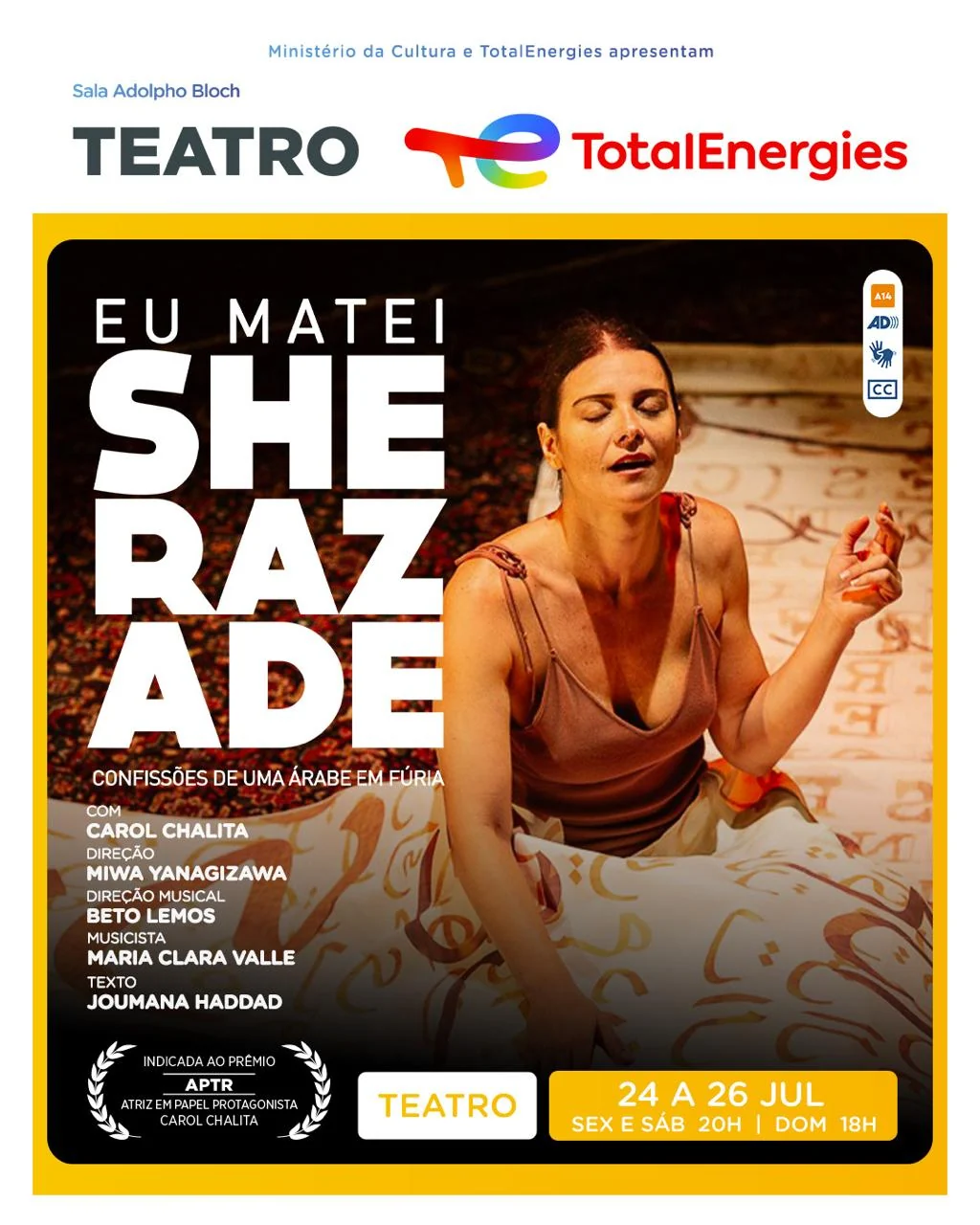Monólogo “Eu matei Sherazade” volta ao Rio e provoca debate