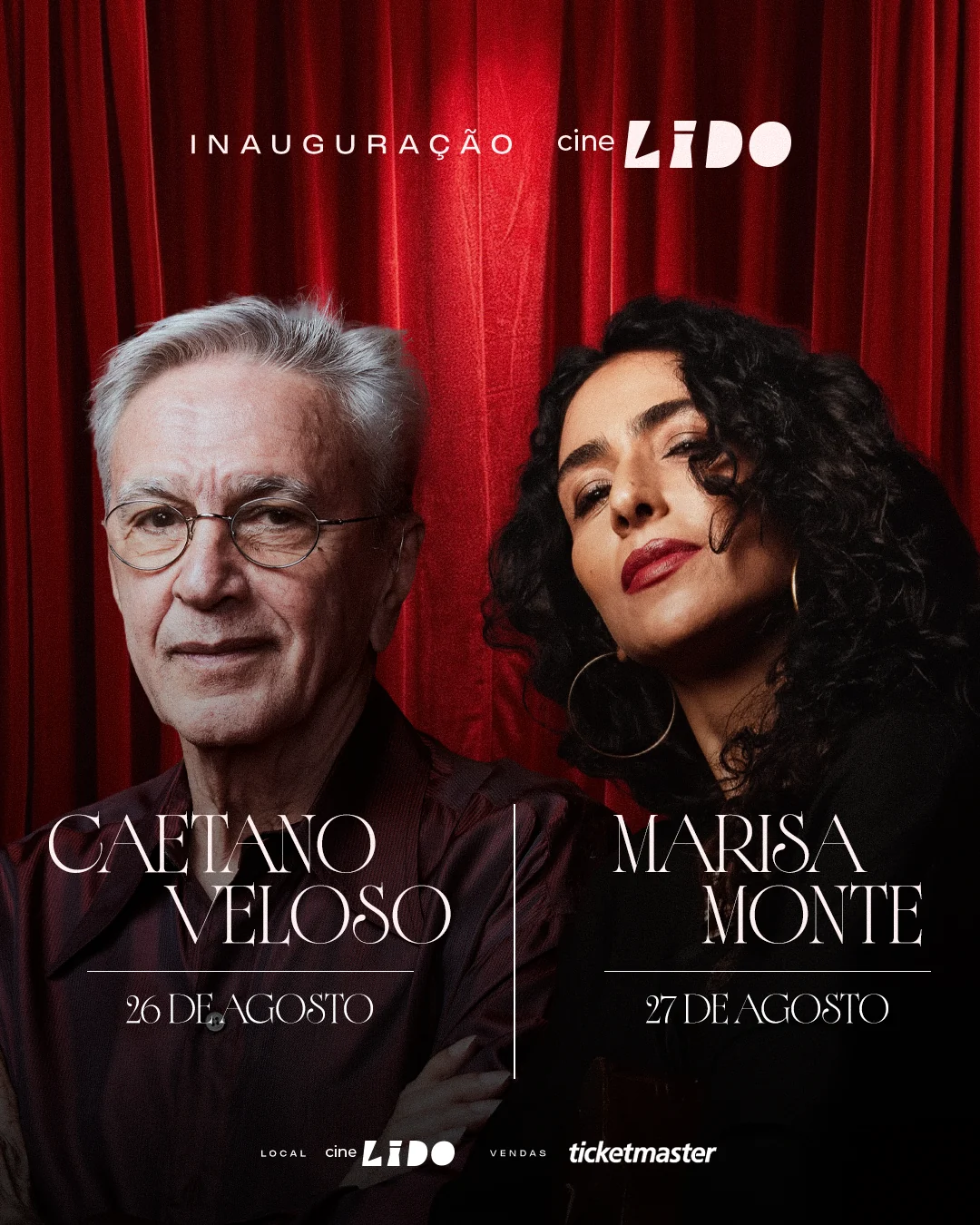 Cine Lido abre no centro com shows de Caetano Veloso e Marisa Monte