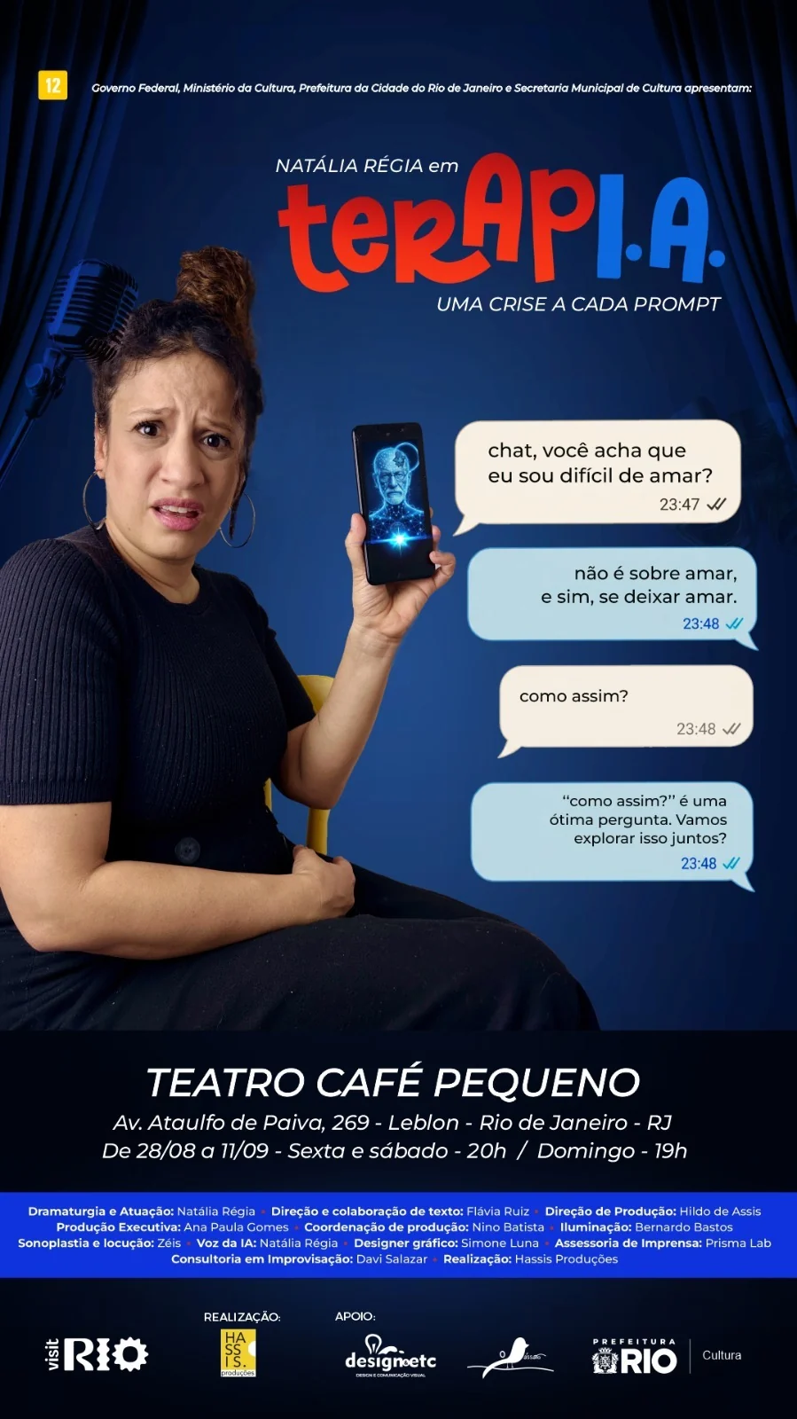 Natália Régia leva ao palco a obsessão de desabafar com a IA em TerapIA