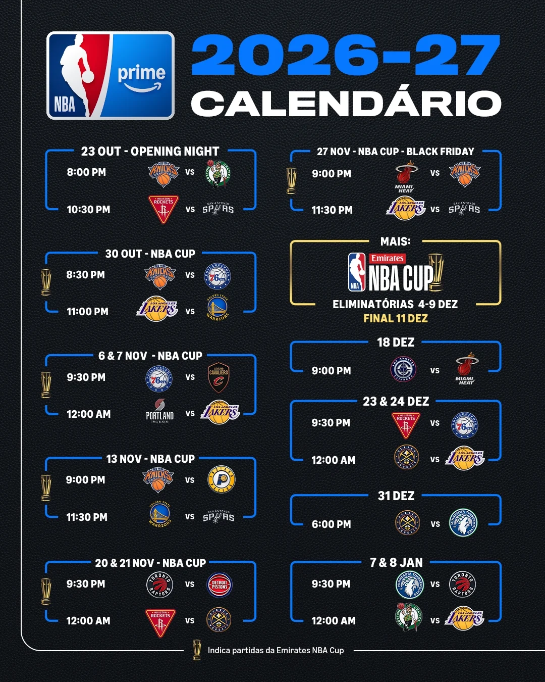 NBA no Prime Video: streaming revela primeiros jogos da temporada 2026-27 2 NBA no Prime Video: streaming revela primeiros jogos da temporada 2026-27