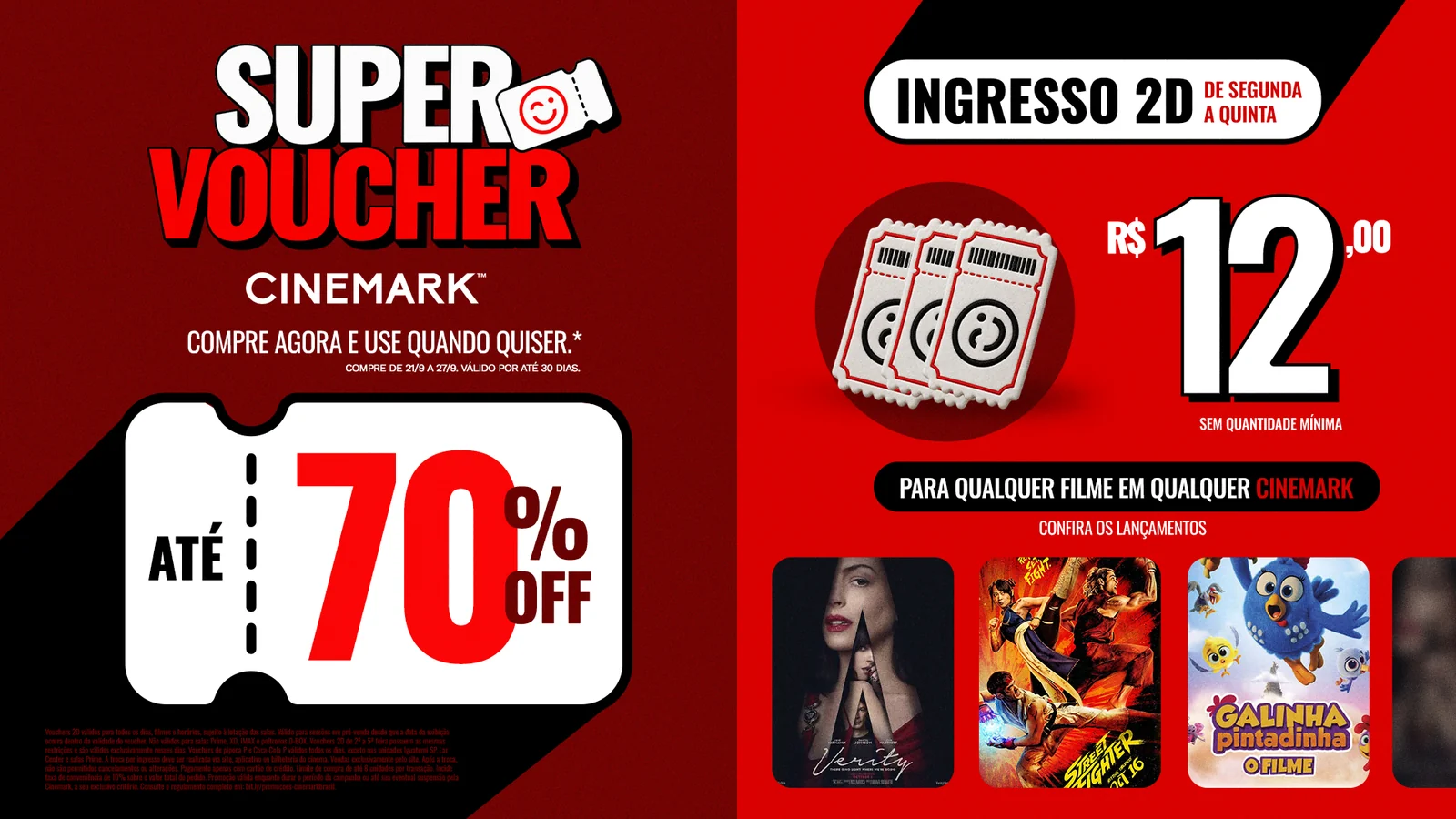 Cinemark vende Super Voucher com ingresso 2D a R$ 12