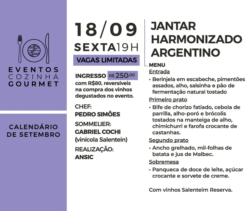 Jantar harmonizado e degustação trazem vinhos da Argentina a Botafogo