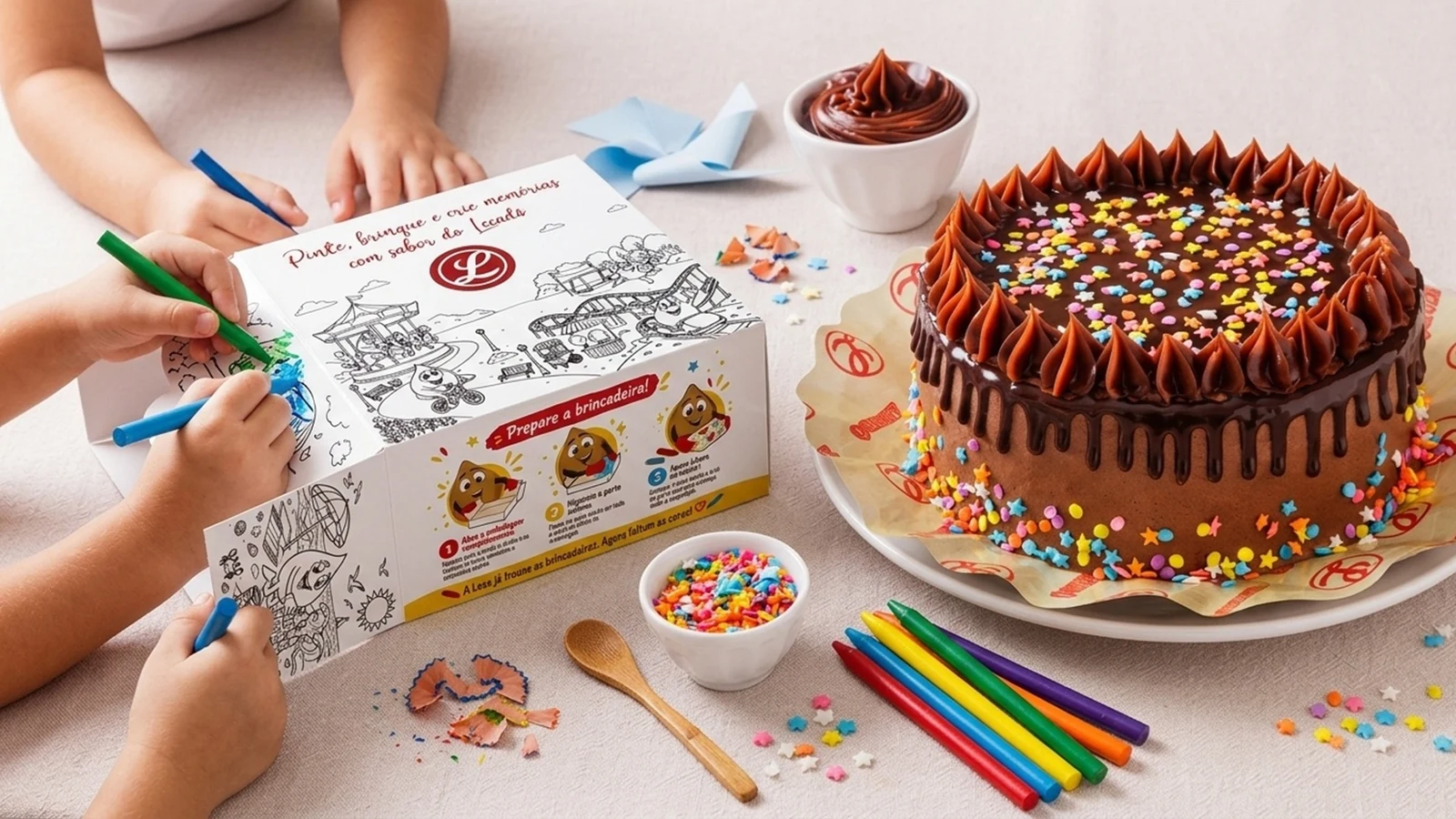 lecado lanca torta com caixa de pintar para o dia das criancas featured
