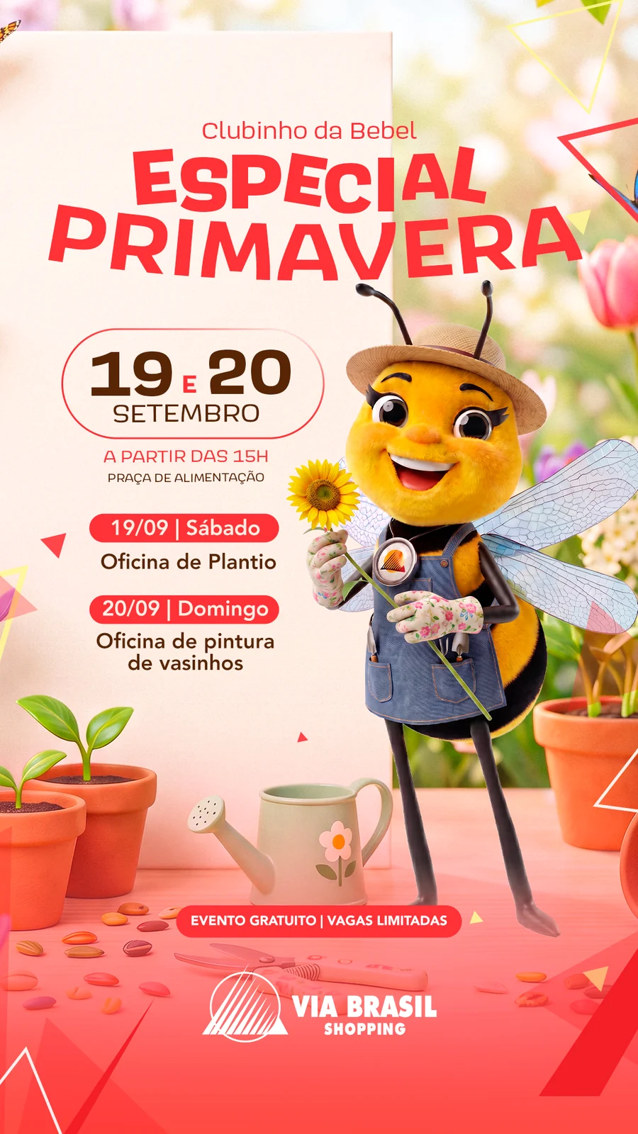 Oficinas gratuitas ensinam plantio e pintura para crianças em shopping