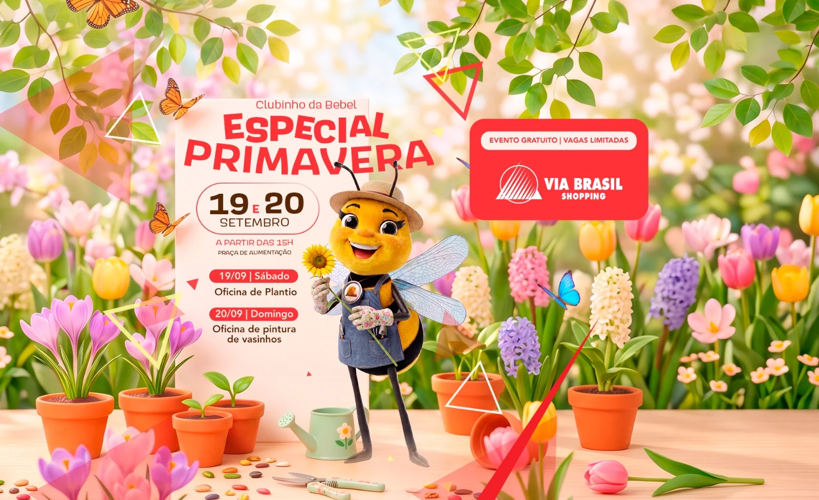 Oficinas gratuitas ensinam plantio e pintura para crianças em shopping