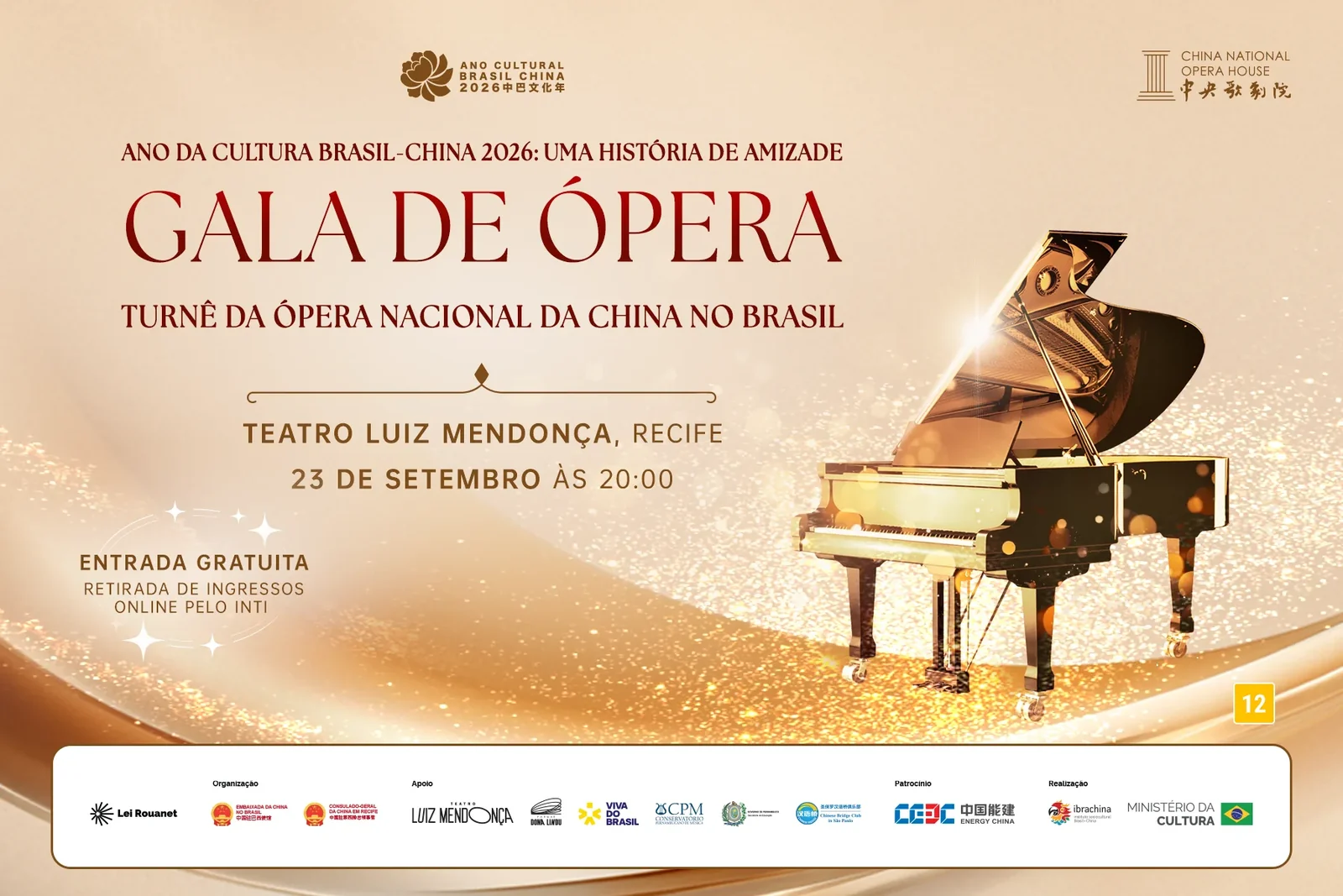 Ópera Nacional da China apresenta concerto gratuito no Recife