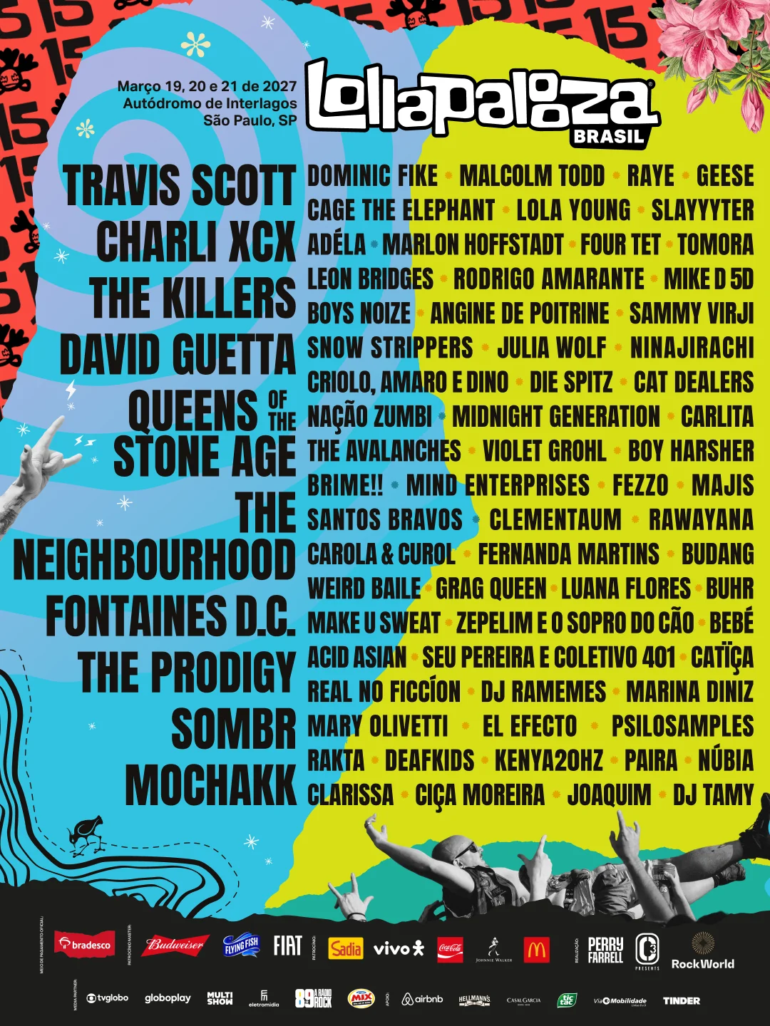 Lollapalooza 2027 escala Travis Scott e The Killers nos 15 anos